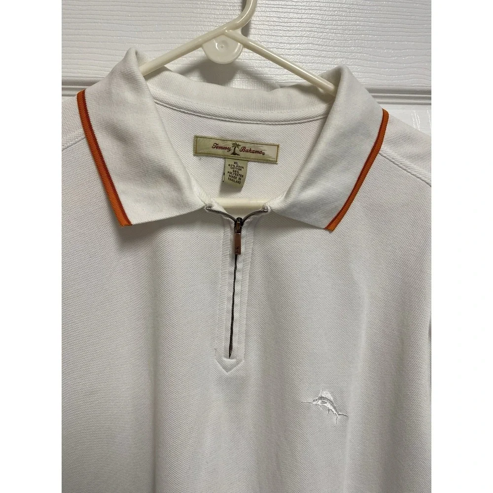 Tommy Bahama Polo Shirt XL‎ White 1/4 Zip Short Sleeve Pima Cotton Casual